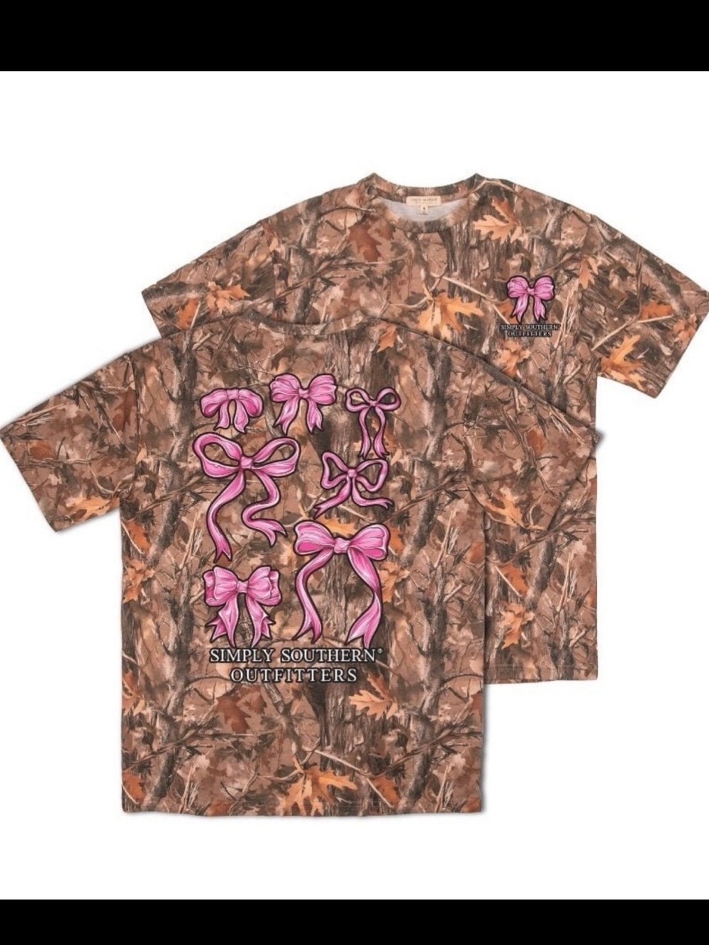 Simply Southern Pink Bows Camo Tee Women’s Medium New T-shirt Bow Camouflage
